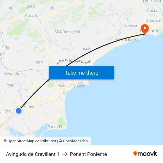 Avinguda de Crevillent 1 to Ponent Poniente map