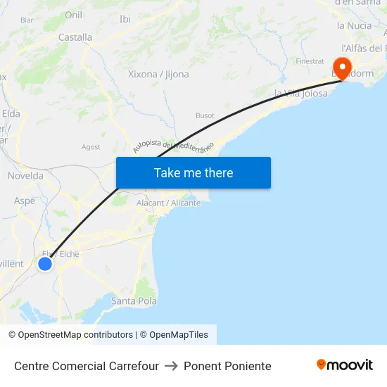 Centre Comercial Carrefour to Ponent Poniente map
