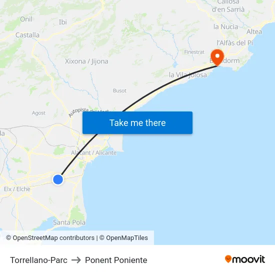 Torrellano-Parc to Ponent Poniente map