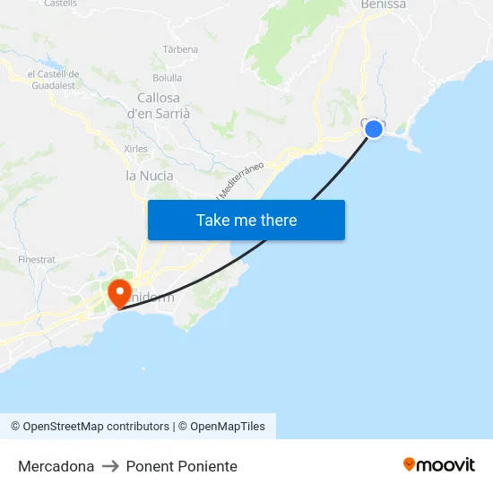 Mercadona to Ponent Poniente map