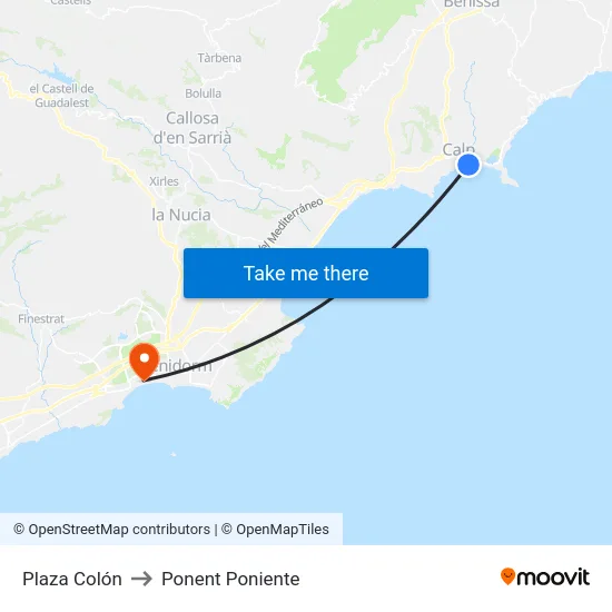 Plaza Colón to Ponent Poniente map