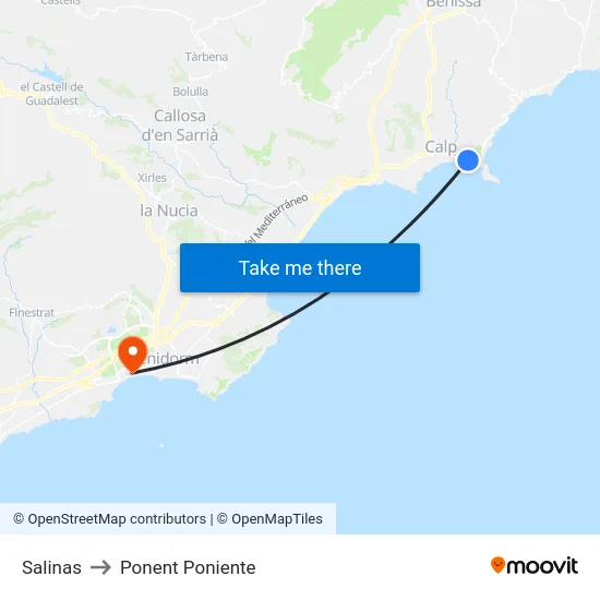 Salinas to Ponent Poniente map