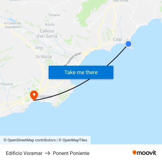 Edificio Voramar to Ponent Poniente map