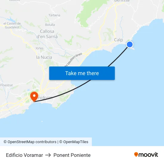 Edificio Voramar to Ponent Poniente map