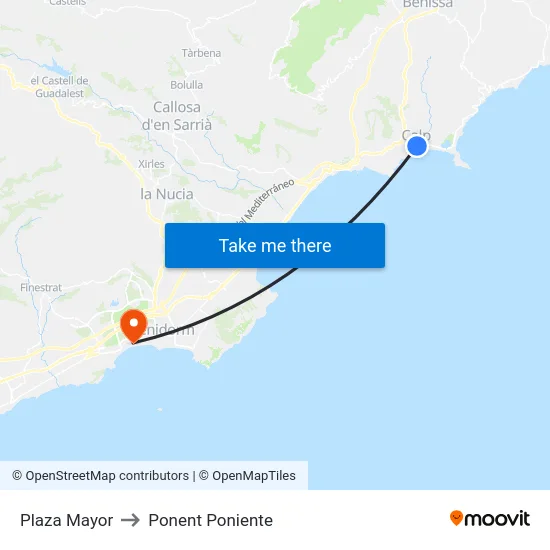 Plaza Mayor to Ponent Poniente map