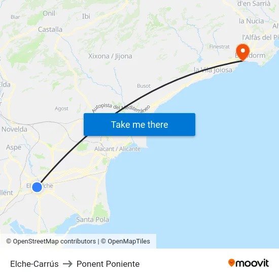 Elche-Carrús to Ponent Poniente map