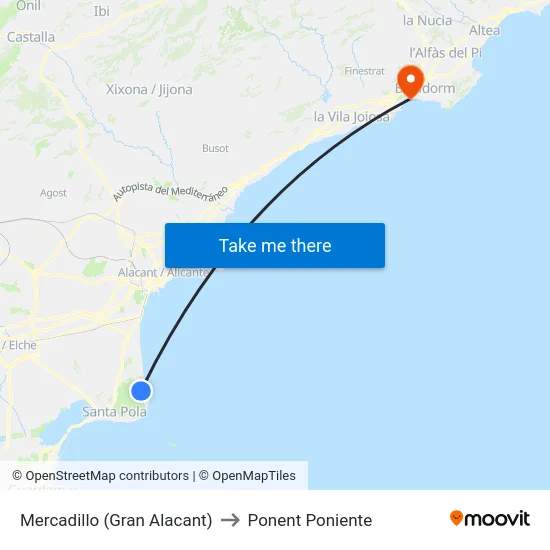 Mercadillo (Gran Alacant) to Ponent Poniente map