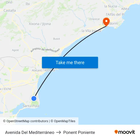 Avenida Del Mediterráneo to Ponent Poniente map