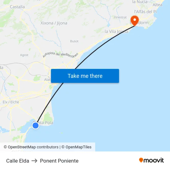 Calle Elda to Ponent Poniente map