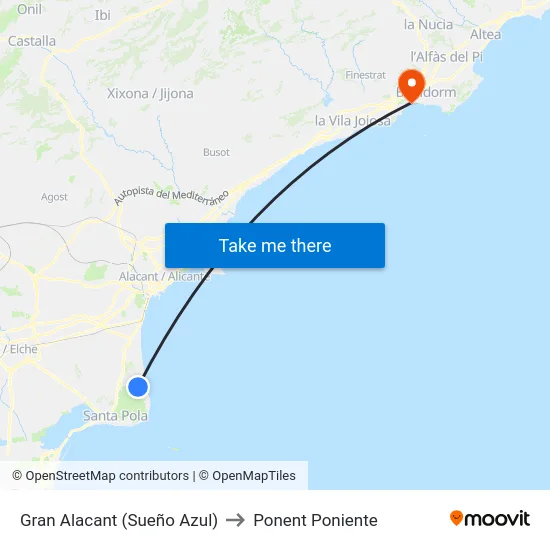 Gran Alacant (Sueño Azul) to Ponent Poniente map