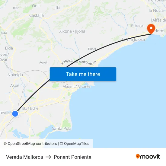 Vereda Mallorca to Ponent Poniente map