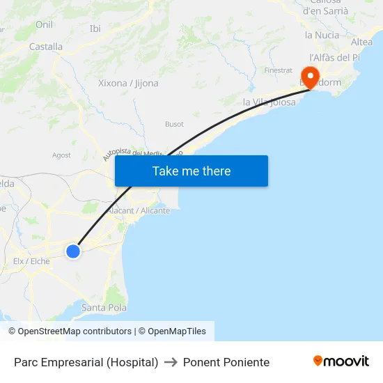 Parc Empresarial (Hospital) to Ponent Poniente map