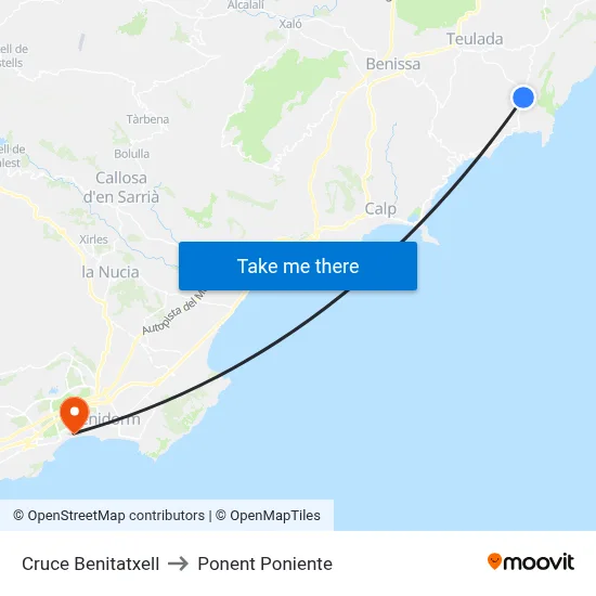 Cruce Benitatxell to Ponent Poniente map