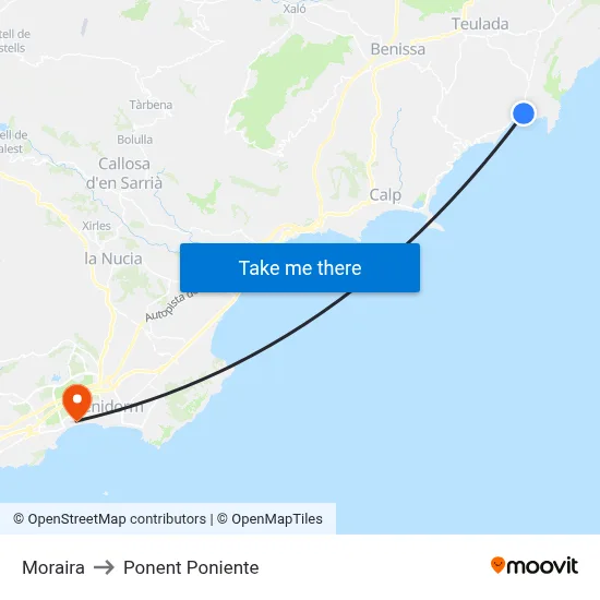 Moraira to Ponent Poniente map