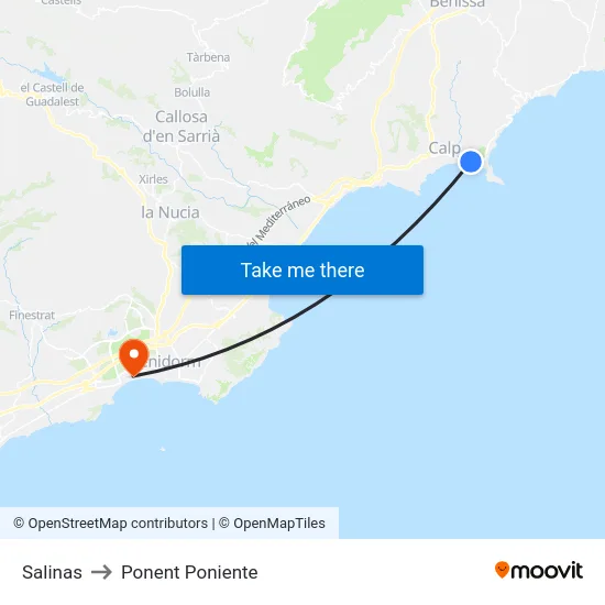 Salinas to Ponent Poniente map