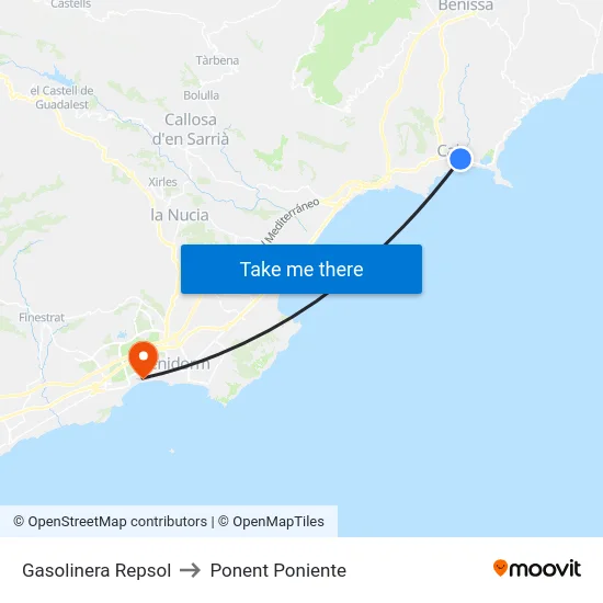 Gasolinera Repsol to Ponent Poniente map