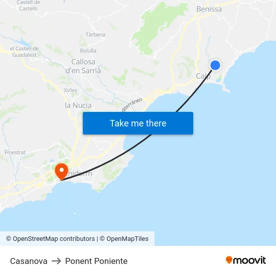 Casanova to Ponent Poniente map