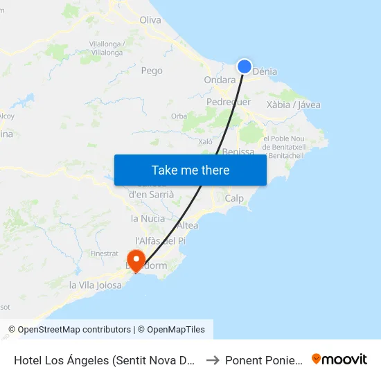 Hotel Los Ángeles (Sentit Nova Dénia) to Ponent Poniente map