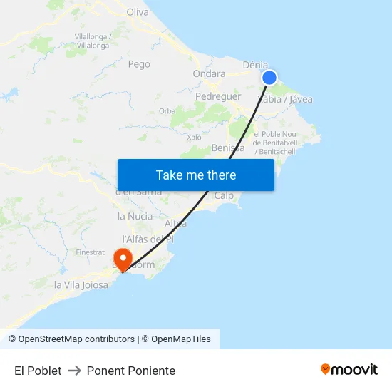 El Poblet to Ponent Poniente map