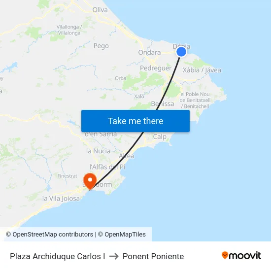 Plaza Archiduque Carlos I to Ponent Poniente map