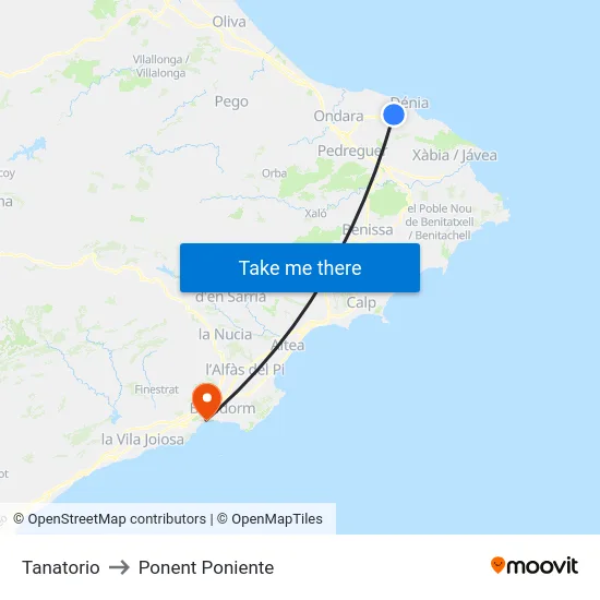 Tanatorio to Ponent Poniente map