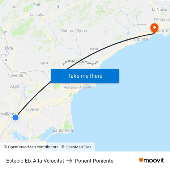 Estació Elx Alta Velocitat to Ponent Poniente map