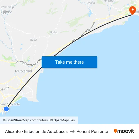 Alicante - Estación de Autobuses to Ponent Poniente map