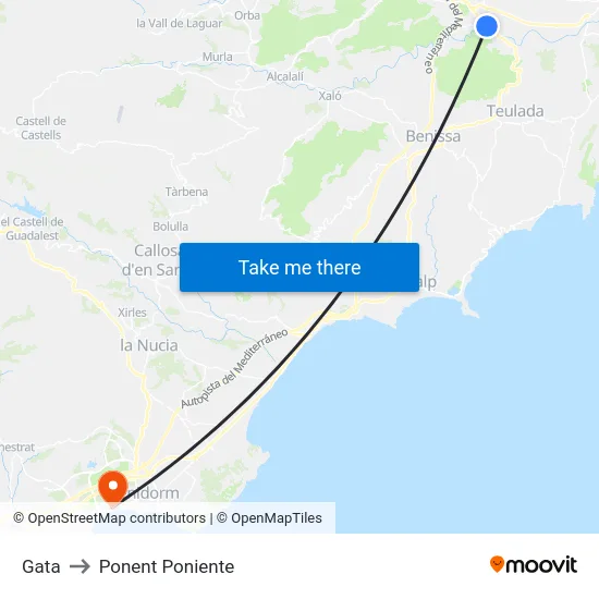 Gata to Ponent Poniente map