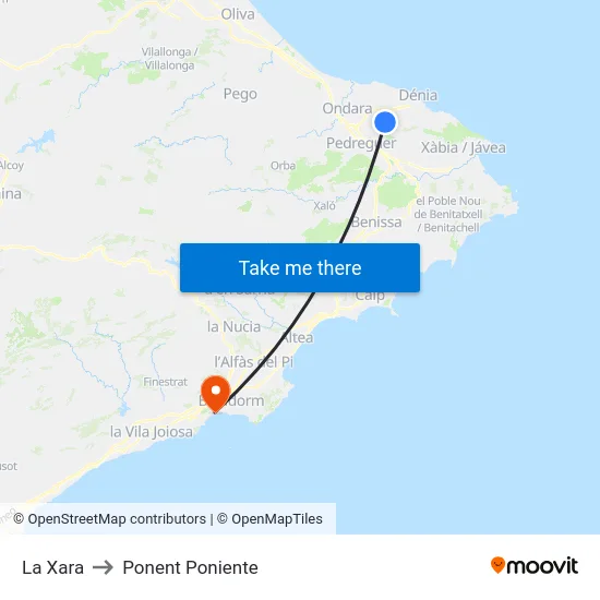 La Xara to Ponent Poniente map