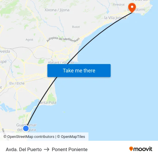 Avda. Del Puerto to Ponent Poniente map