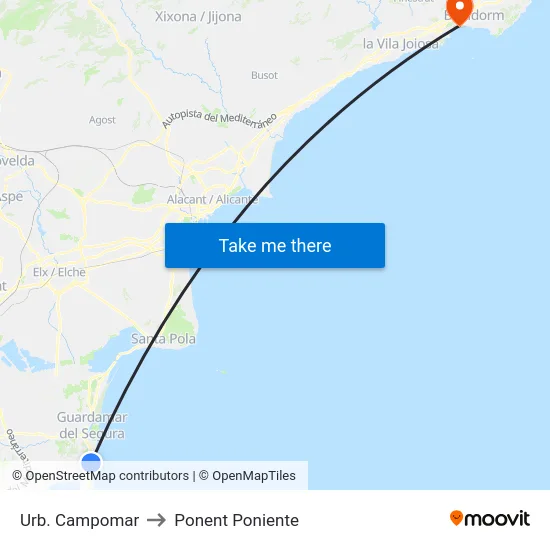 Urb. Campomar to Ponent Poniente map
