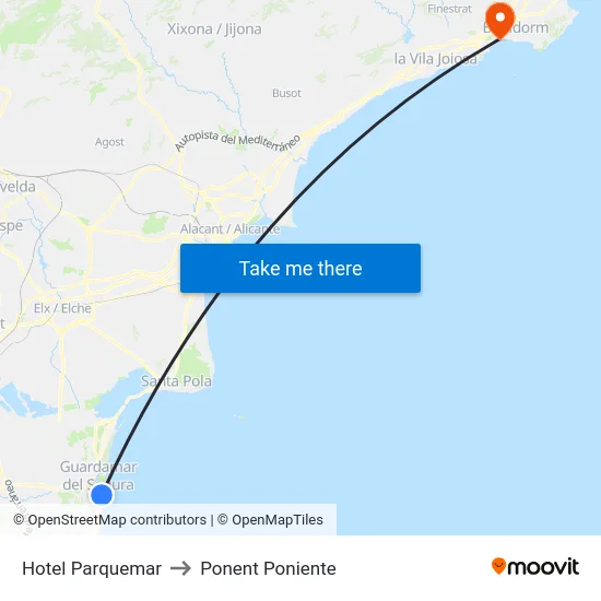 Hotel Parquemar to Ponent Poniente map
