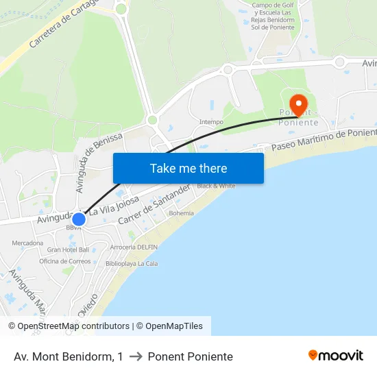 Av. Mont Benidorm, 1 to Ponent Poniente map