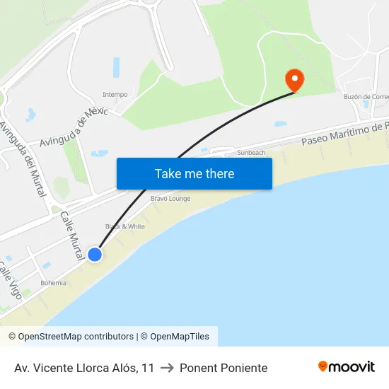 Av. Vicente Llorca Alós, 11 to Ponent Poniente map