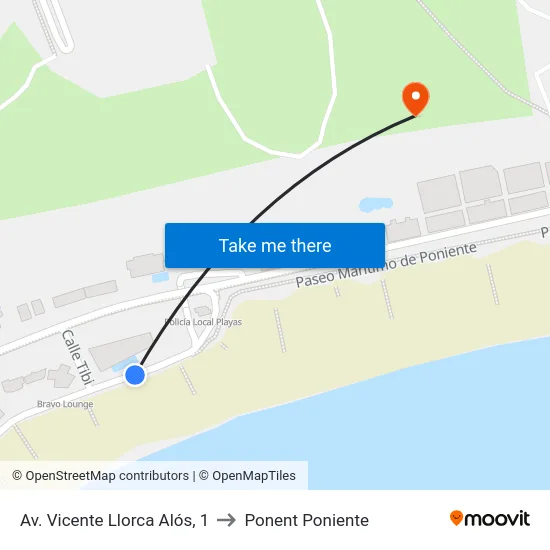 Av. Vicente Llorca Alós, 1 to Ponent Poniente map