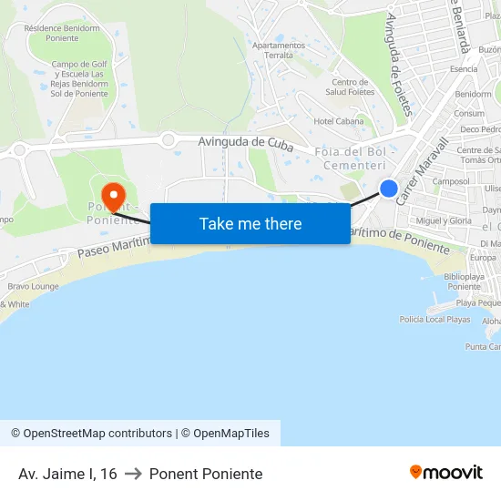 Av. Jaime I, 16 to Ponent Poniente map