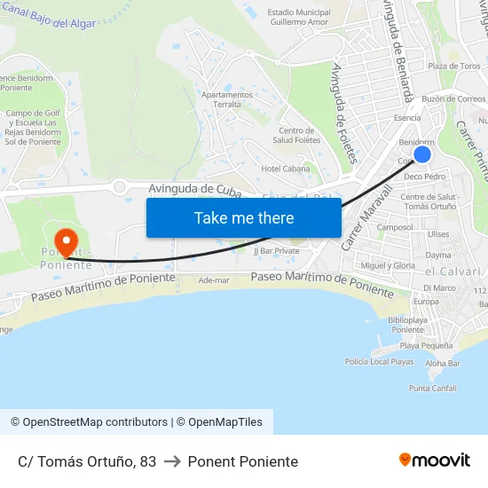 C/ Tomás Ortuño, 83 to Ponent Poniente map