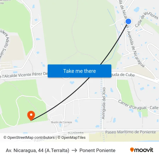 Av. Nicaragua, 44 (A.Terralta) to Ponent Poniente map