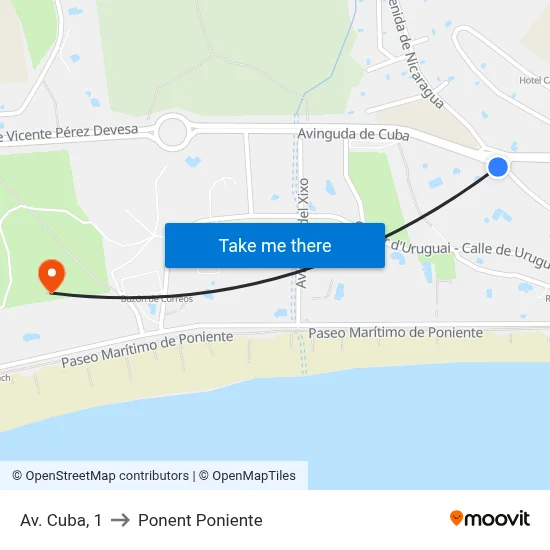 Av. Cuba, 1 to Ponent Poniente map