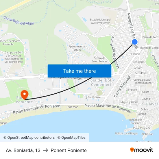 Av. Beniardá, 13 to Ponent Poniente map