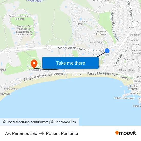 Av. Panamá, 5ac to Ponent Poniente map