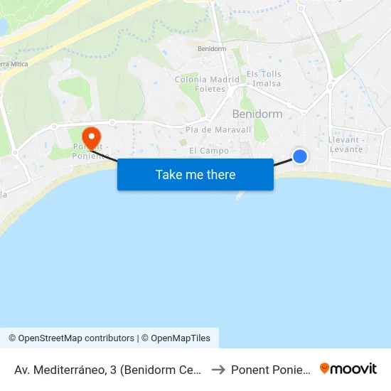 Av. Mediterráneo, 3 (Benidorm Centro) to Ponent Poniente map