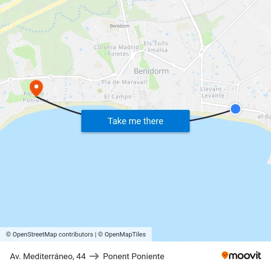 Av. Mediterráneo, 44 to Ponent Poniente map