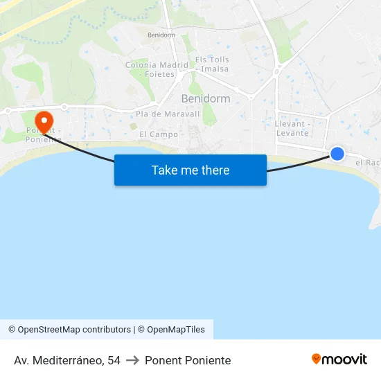 Av. Mediterráneo, 54 to Ponent Poniente map