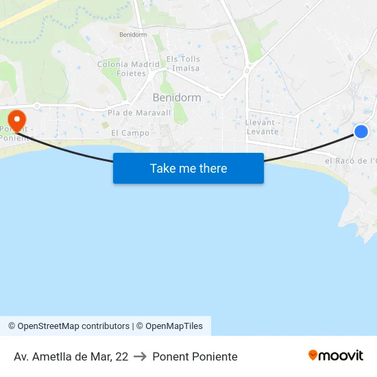Av. Ametlla de Mar, 22 to Ponent Poniente map
