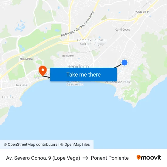 Av. Severo Ochoa, 9 (Lope Vega) to Ponent Poniente map