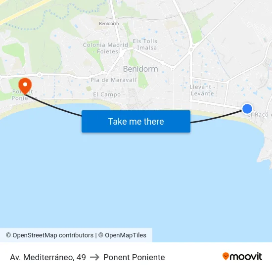 Av. Mediterráneo, 49 to Ponent Poniente map