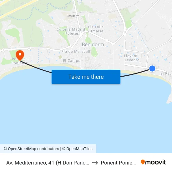 Av. Mediterráneo, 41 (H.Don Pancho) to Ponent Poniente map