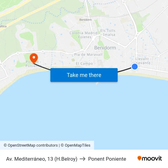 Av. Mediterráneo, 13 (H.Belroy) to Ponent Poniente map
