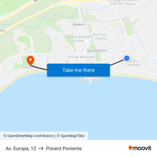Av. Europa, 12 to Ponent Poniente map